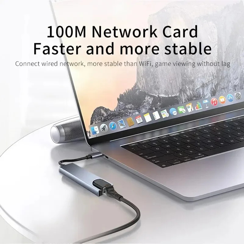 USB C Hub 8In1 7In2 7In1 Type C 3.1 to 4K HDMI Adapter with RJ45 SD/TF Card Read