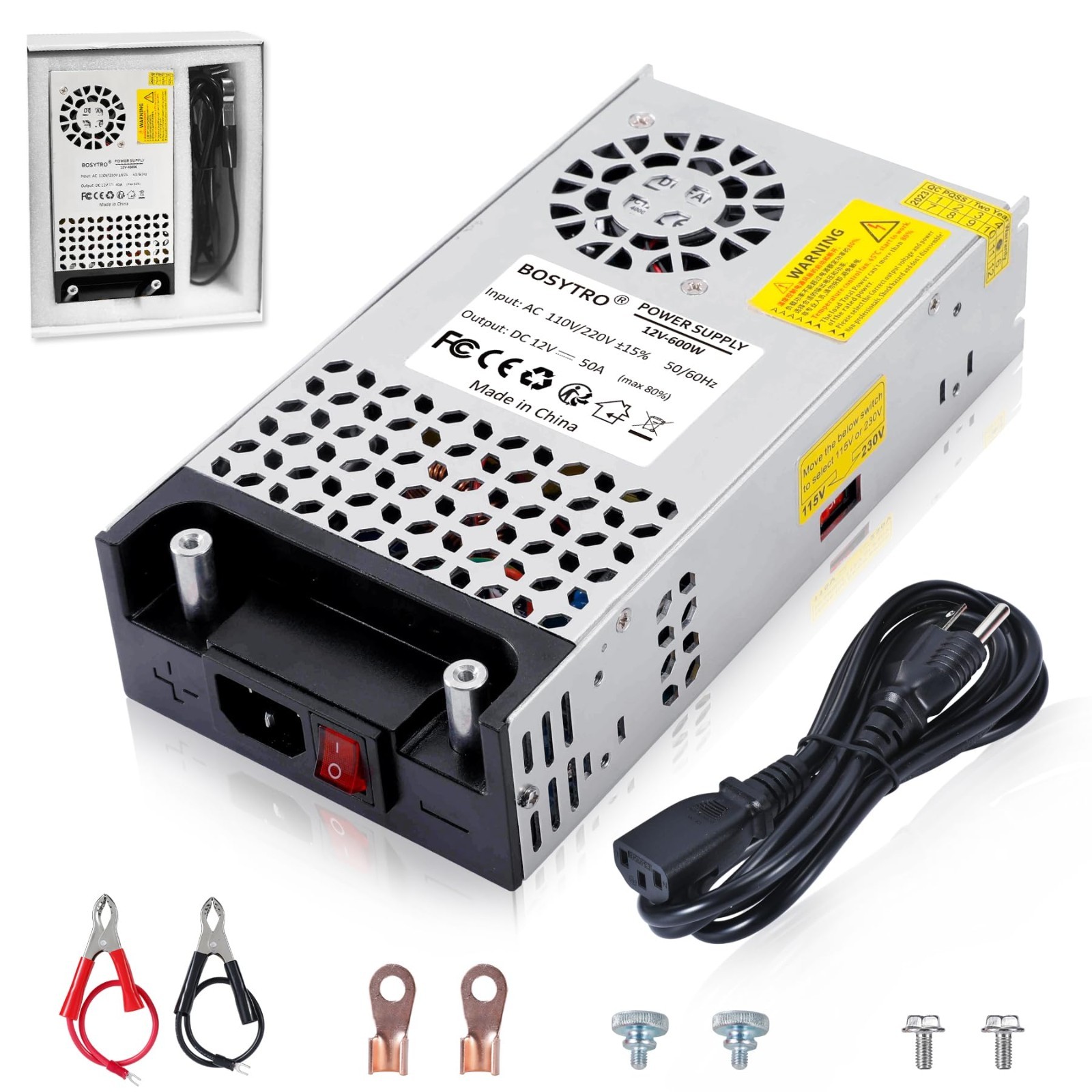 600W 12V DC Power Supply Converter – 50A Switching Transformer for 3D Printer, L