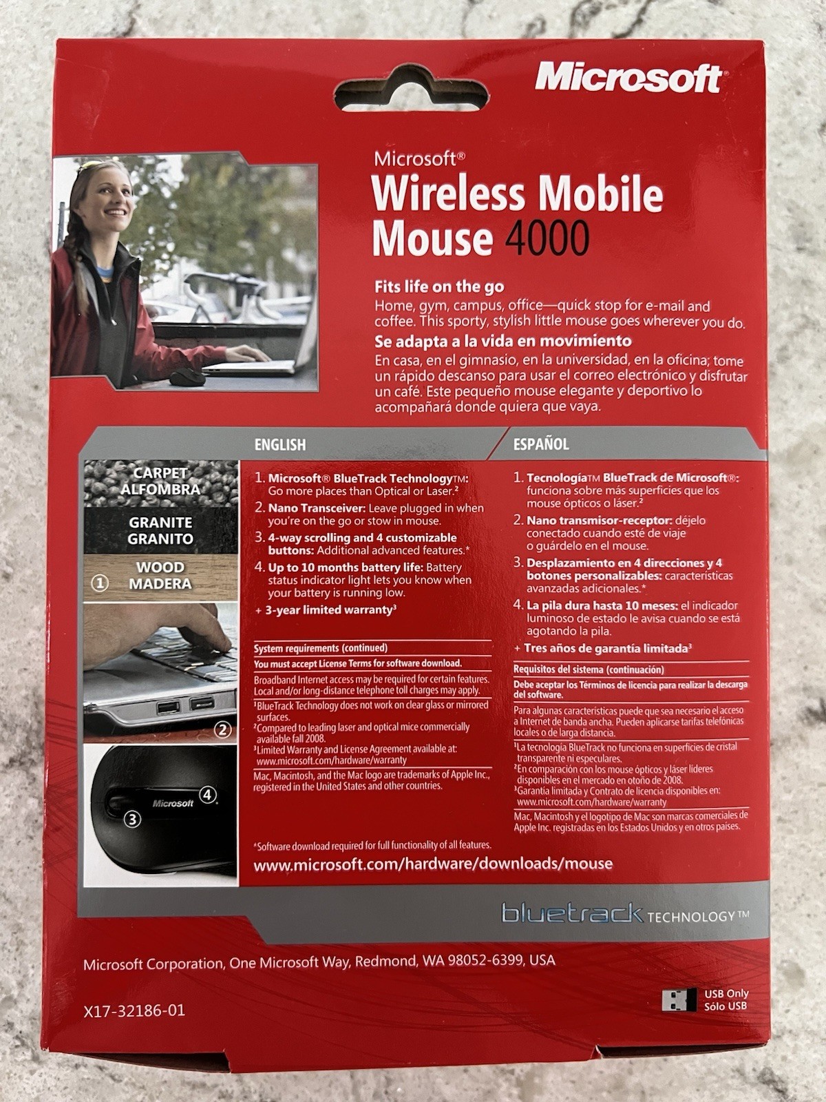 Microsoft Mobile 4000 Wireless BlueTrack Mouse 1383, 1447 Windows 7 Sealed NOS