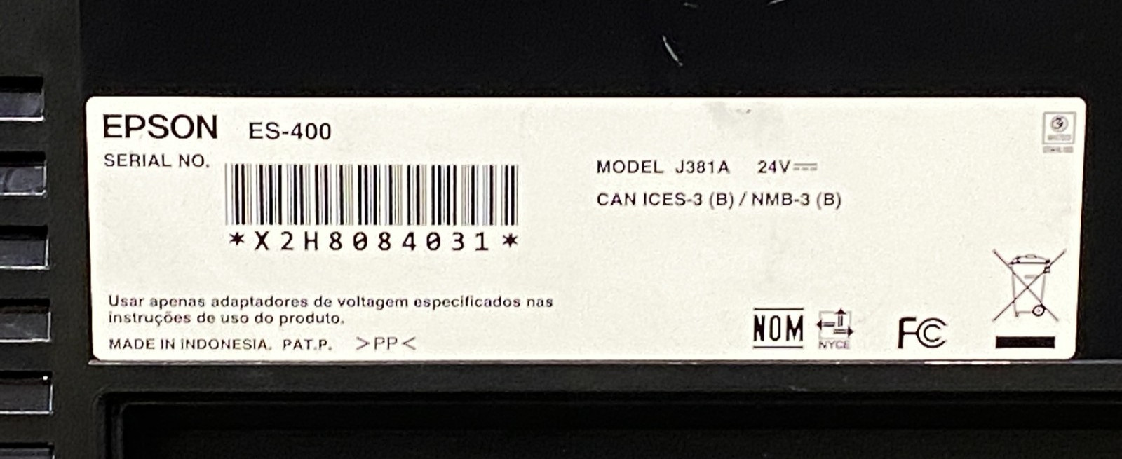 Epson WorkForce ES-400 Duplex Document Scanner J381A (Unit Only)