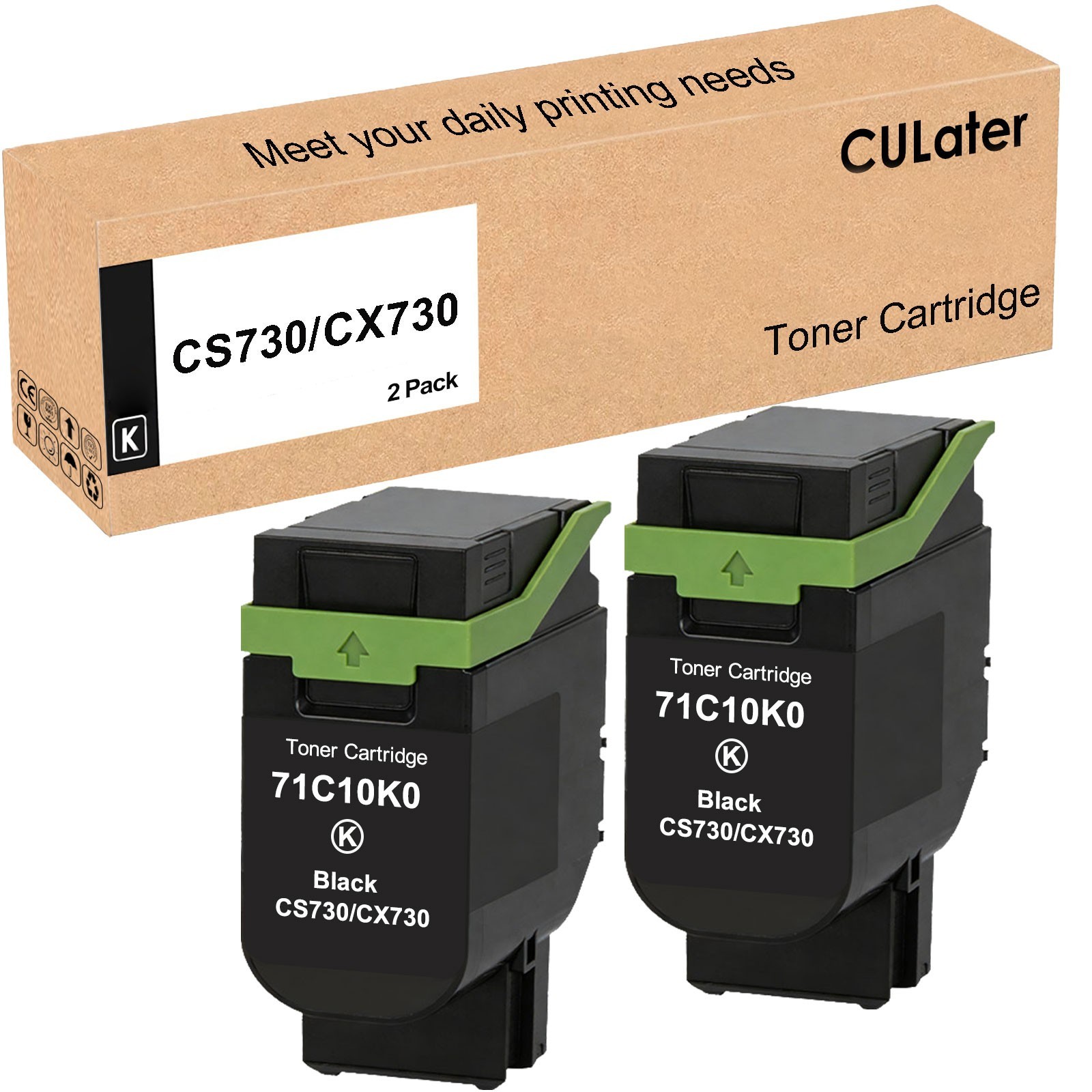 2 Pack CS730 71C10K0 Black Toner Cartridge for CX730de CX735adse CS735de CS730de