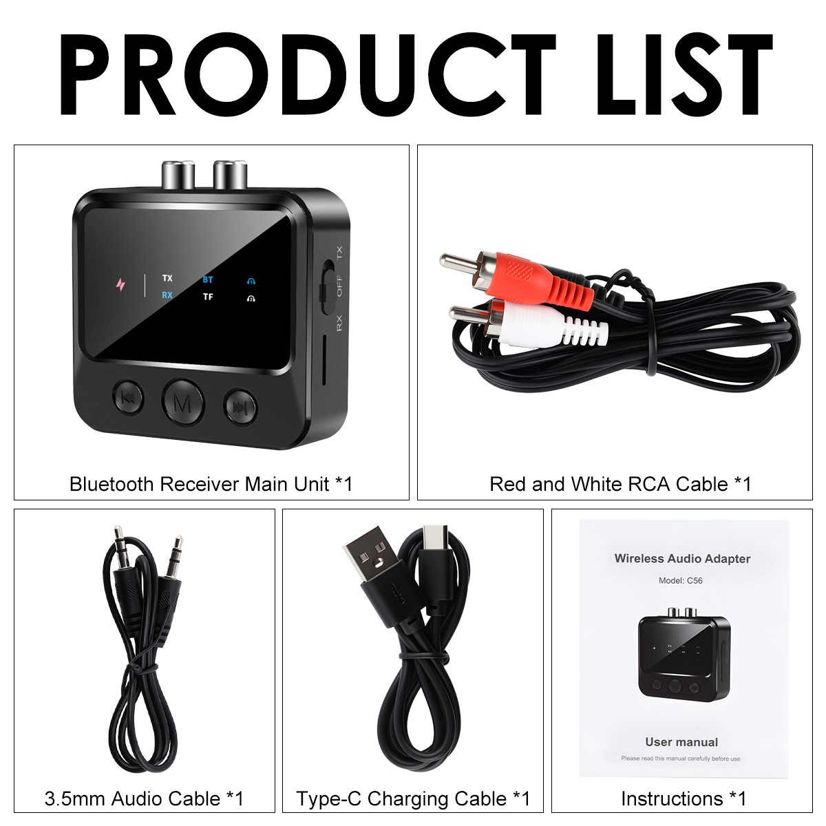 Bluetooth 5.4 Stereo Audio Receiver Transmitter AUX USB HD Music to RCA Adapter~