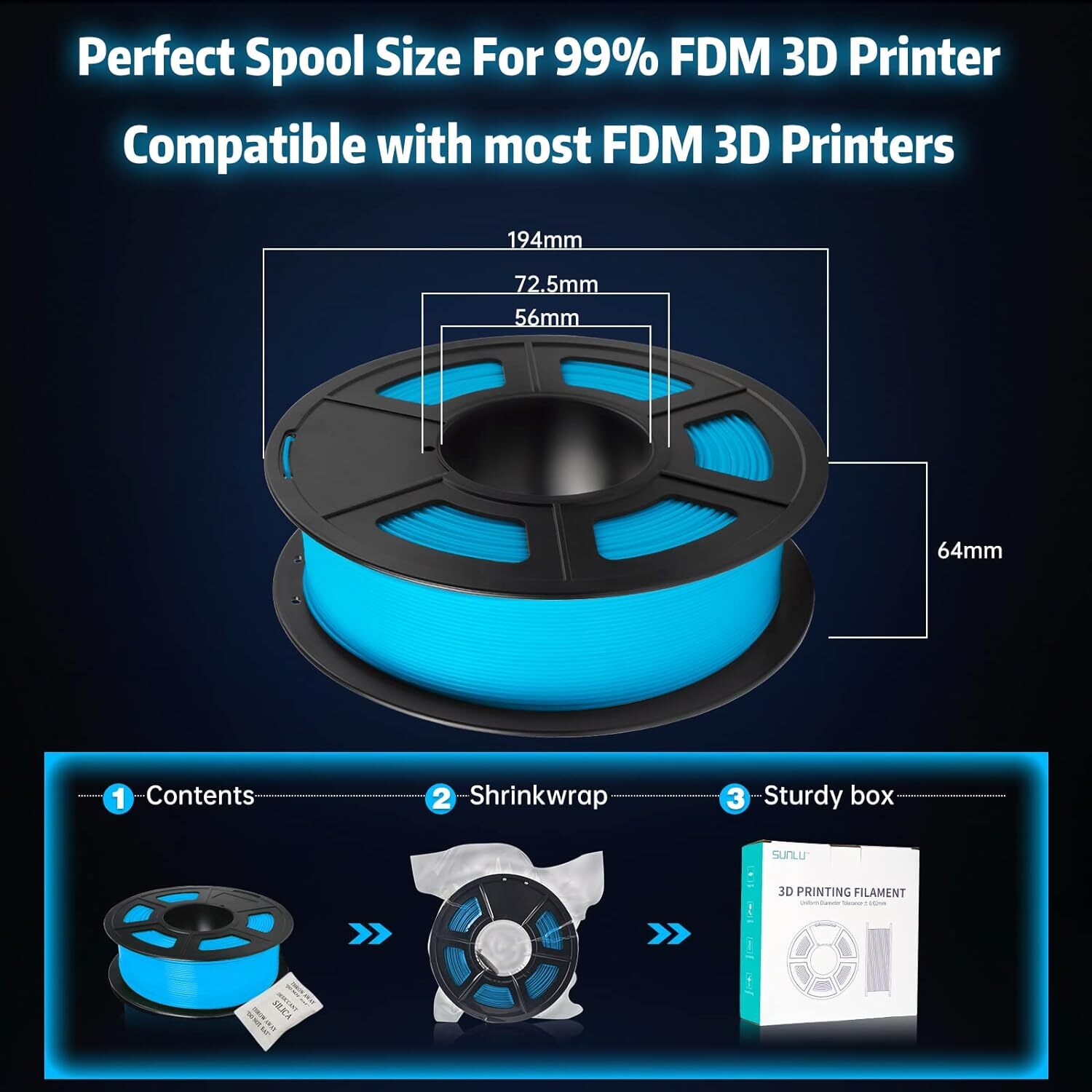 SUNLU PLA Glow in The Dark Filament 1KG,3D Printer Filament PLA 1.75mm +/-0.02mm