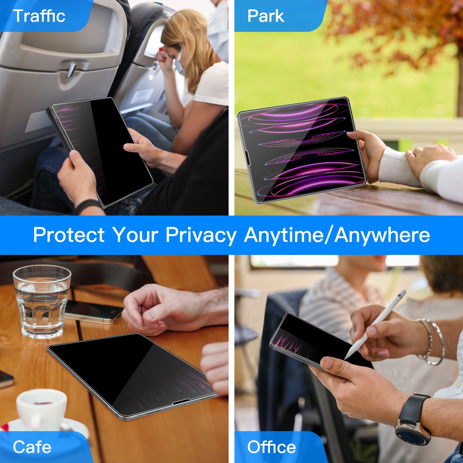 JETech Privacy Screen Protector for iPad Air 5/4 10.9″, iPad Pro 11″ all models