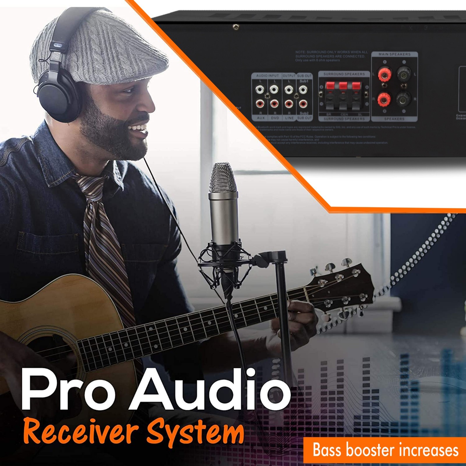 TPro 1000W Bluetooth Receiver with USB & SD Card Inputs for Home Audio Stereo