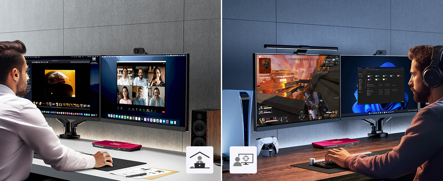 Dual Monitor KVM Switch HDMI 2 Port –4K@60Hz, USB 2.0, EDID Emulator Plug & Play