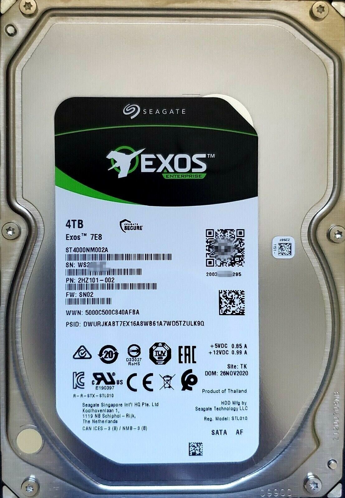NewSeagate Exos 4TB 7.2K 7E8 ST4000NM002A 6Gb/s 256MB 3.5″ SATA 2HZ101 Hard