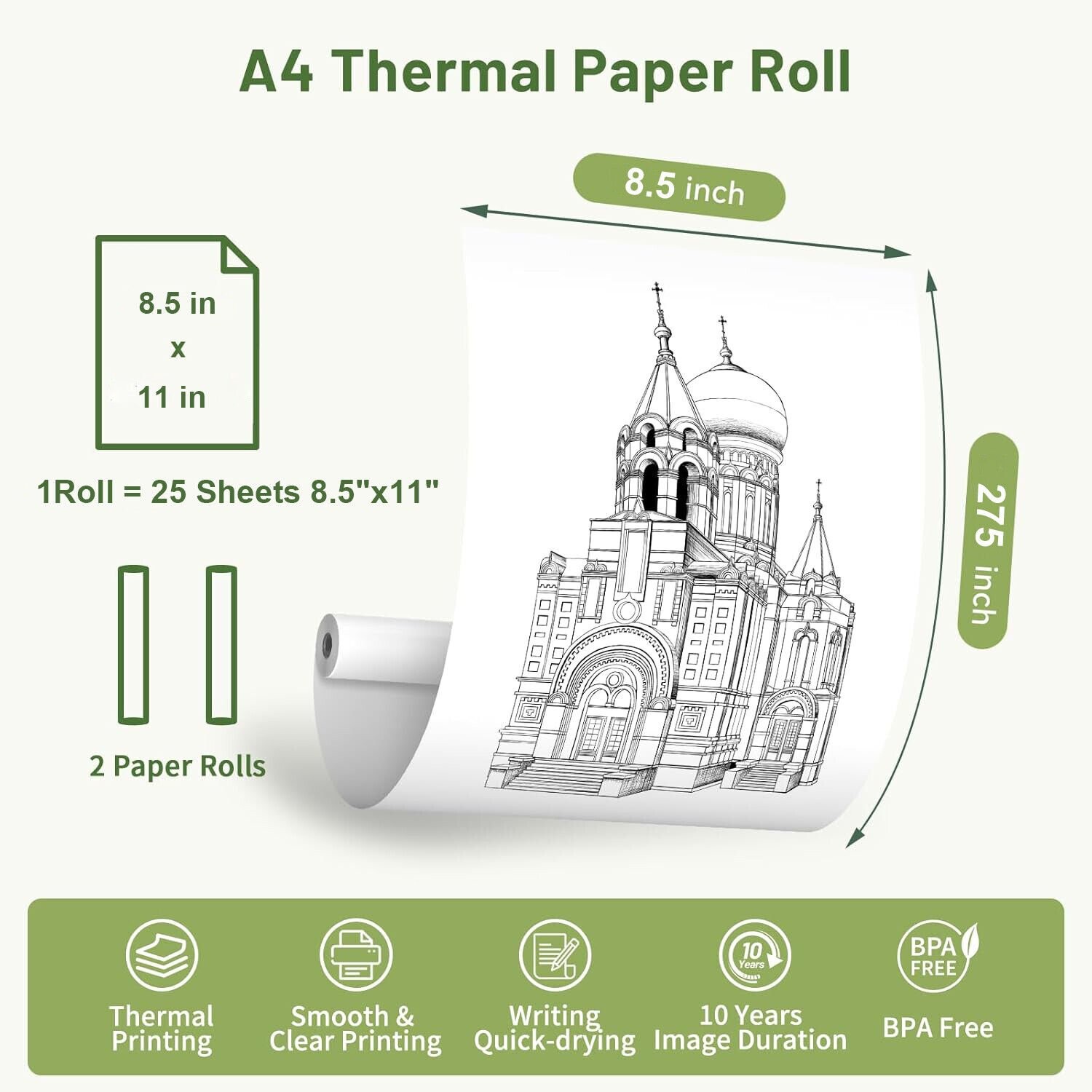 6 Rolls 8.5×11 Thermal Paper 150 Sheets Inkless for Phomemo Brother Peripage