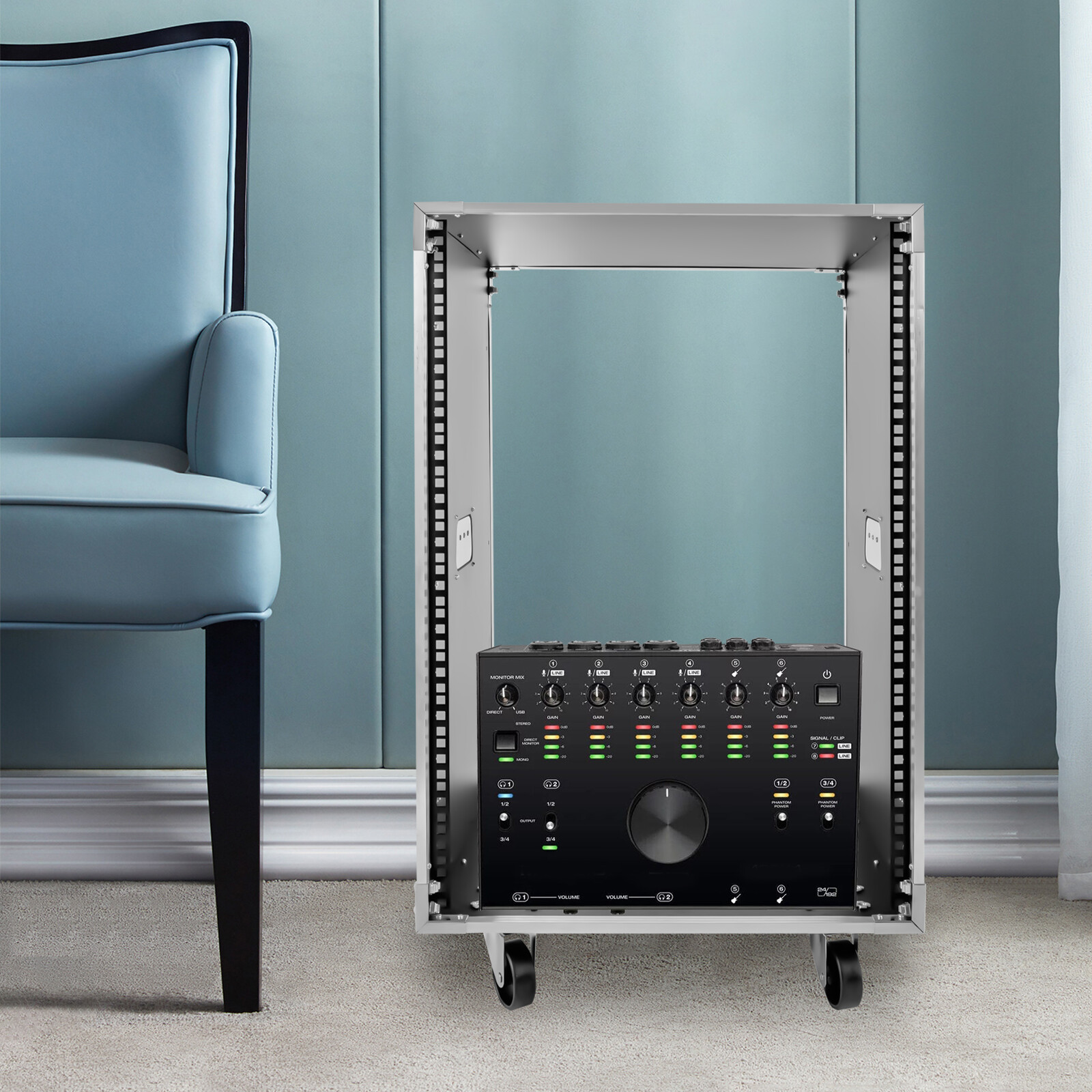 19 Inch 16U 4 Post Server Rack Open Frame Rolling Network Data Rack w/ Casters