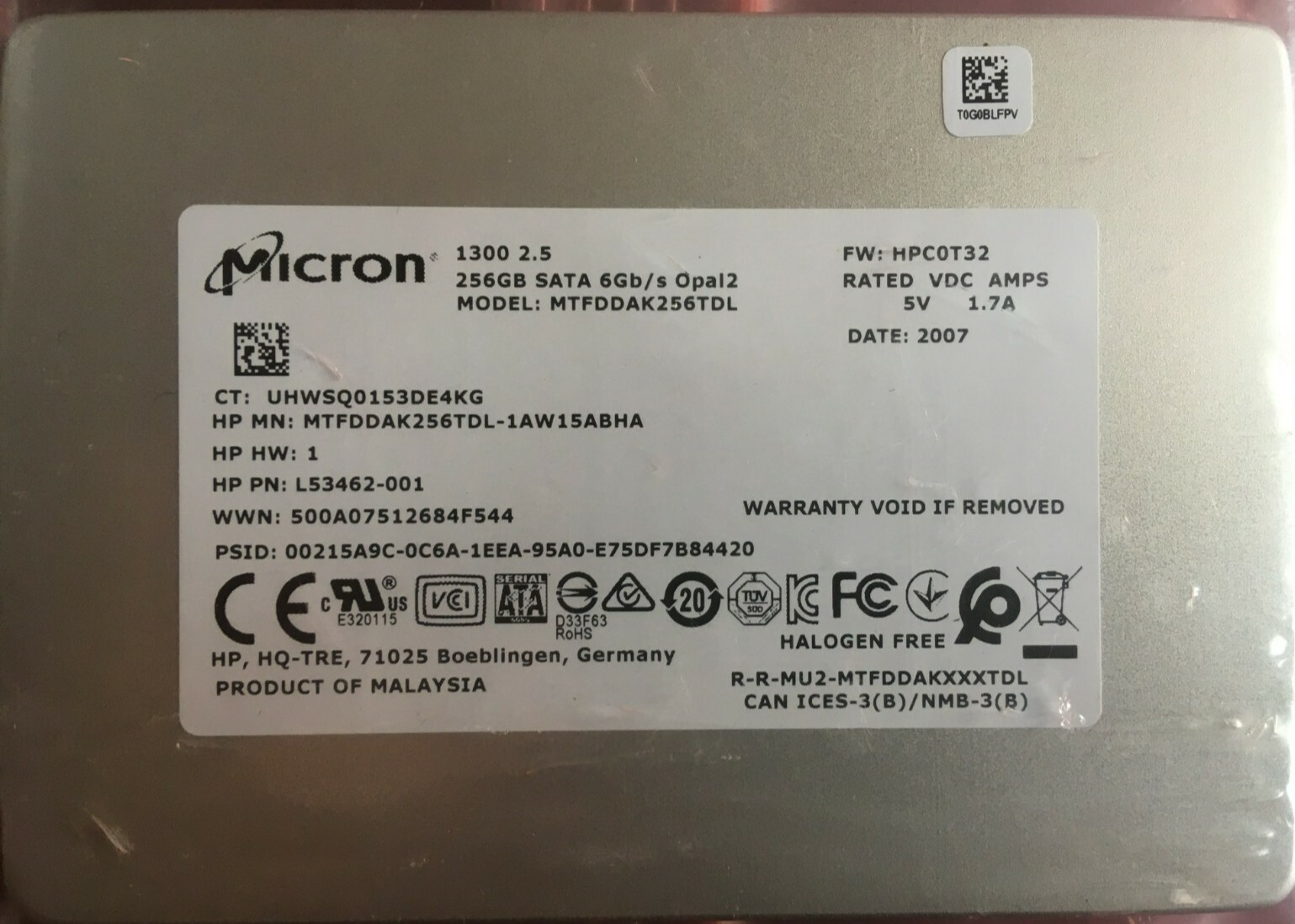 Solid State Drive (SSD) 256 GB Micron 1300 MTFDDAK256TDL  SATA III 2.5 in SSD