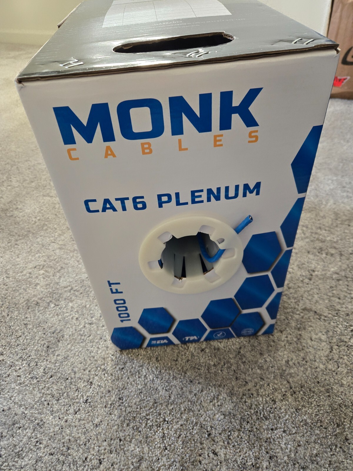Monk Cat6 Plenum Cable 1000ft, New, UTP, 23AWG, 550MHz | DSX-8000 Certified