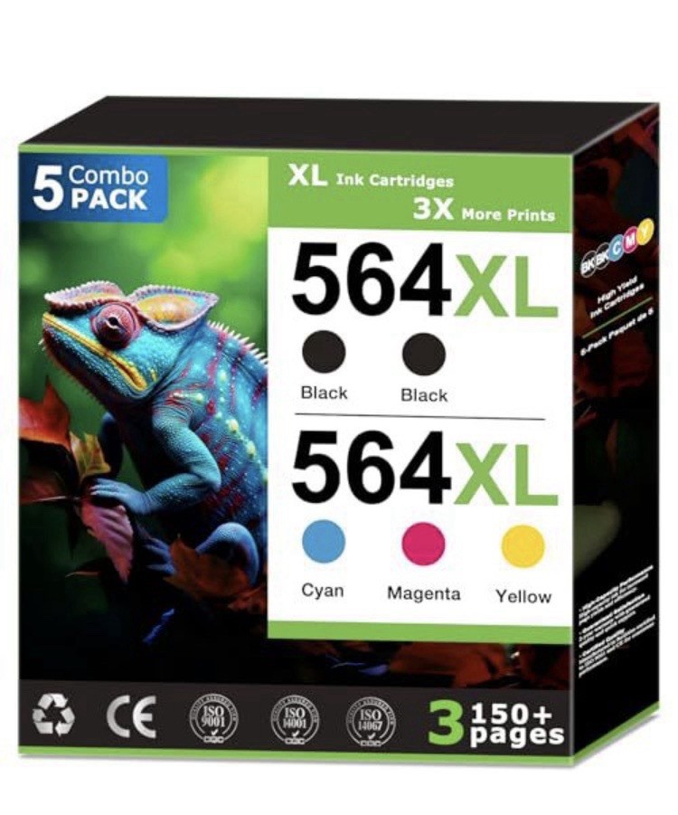 Compatible 564XL Ink Cartridges 5 Pk High Yield Combo for HP 564 XL Black CMY