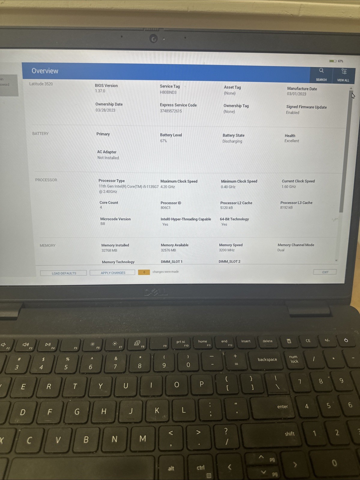 Dell Latitude 3520 15.6″ Laptop i5-1135G7 8GB RAM No SSD/OS