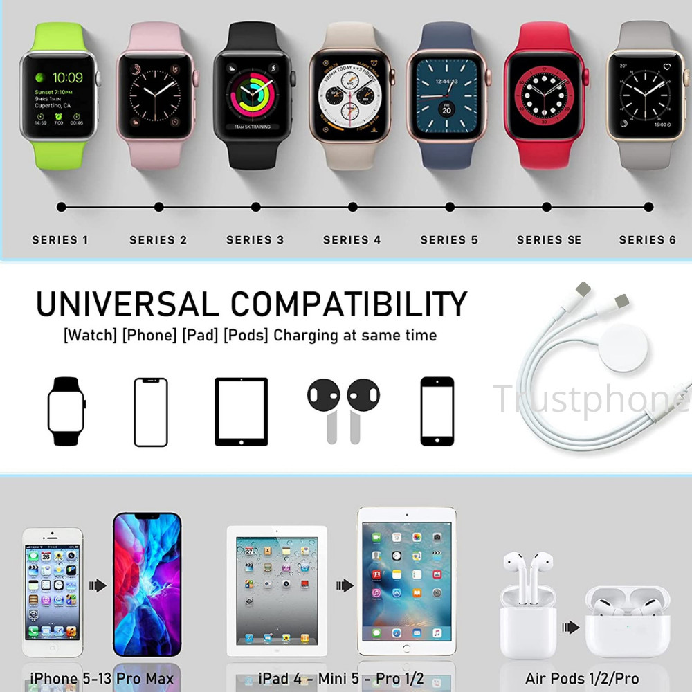 3 in 1 Magnetic USB Charging Cable For Apple iPhone Watch Series 1 2 3 4 Charger