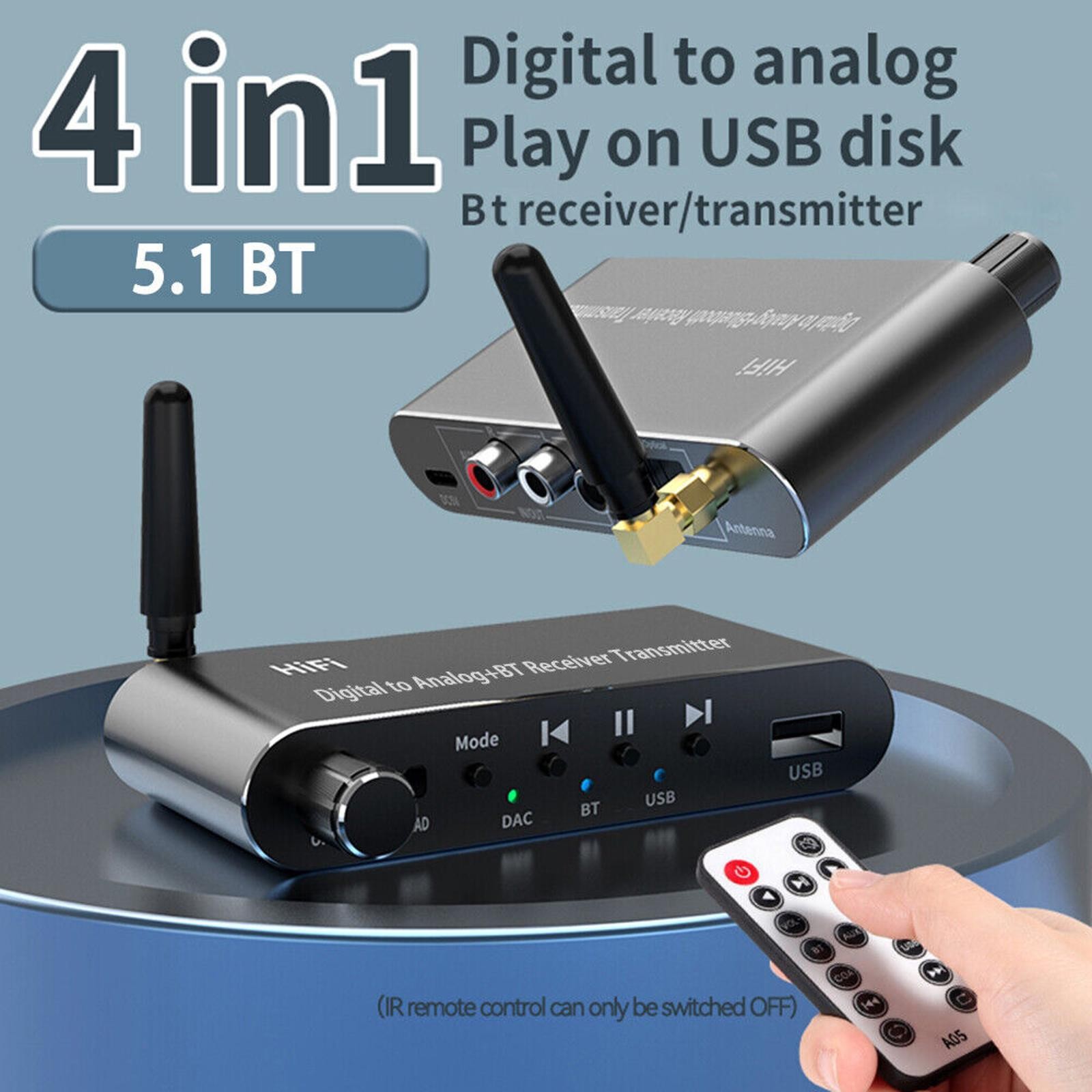 4 in 1 Bluetooth 5.1 Digital to Analog RCA Audio Adapter Receiver Transmitter h