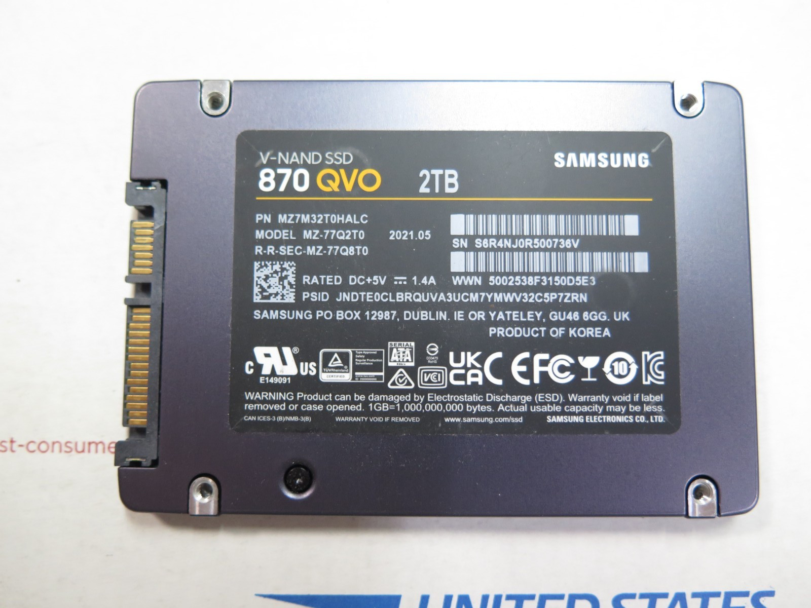 Samsung 870 QVO Series 2TB 2.5” SATA V-NAND Internal SSD MZ-77Q2T0 – 99% health