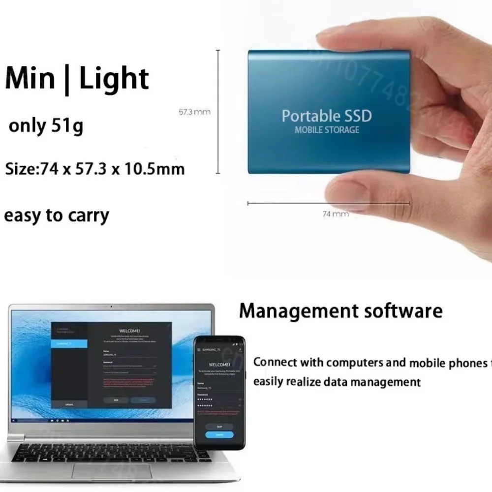 Portable External SSD USB 3.2 Type-C Solid State Drive for PC Lapto 1TB 2TB 4TB