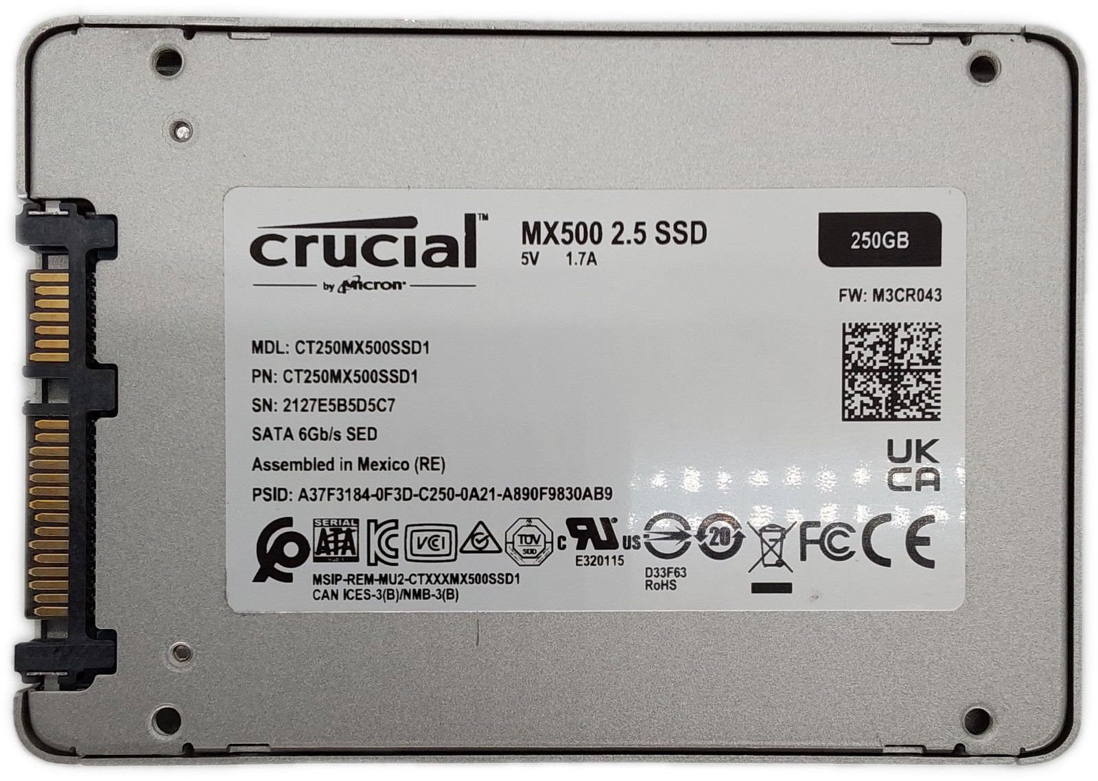 Crucial MX500 CT250MX500SSD1 250GB 2.5″ SATA III SSD