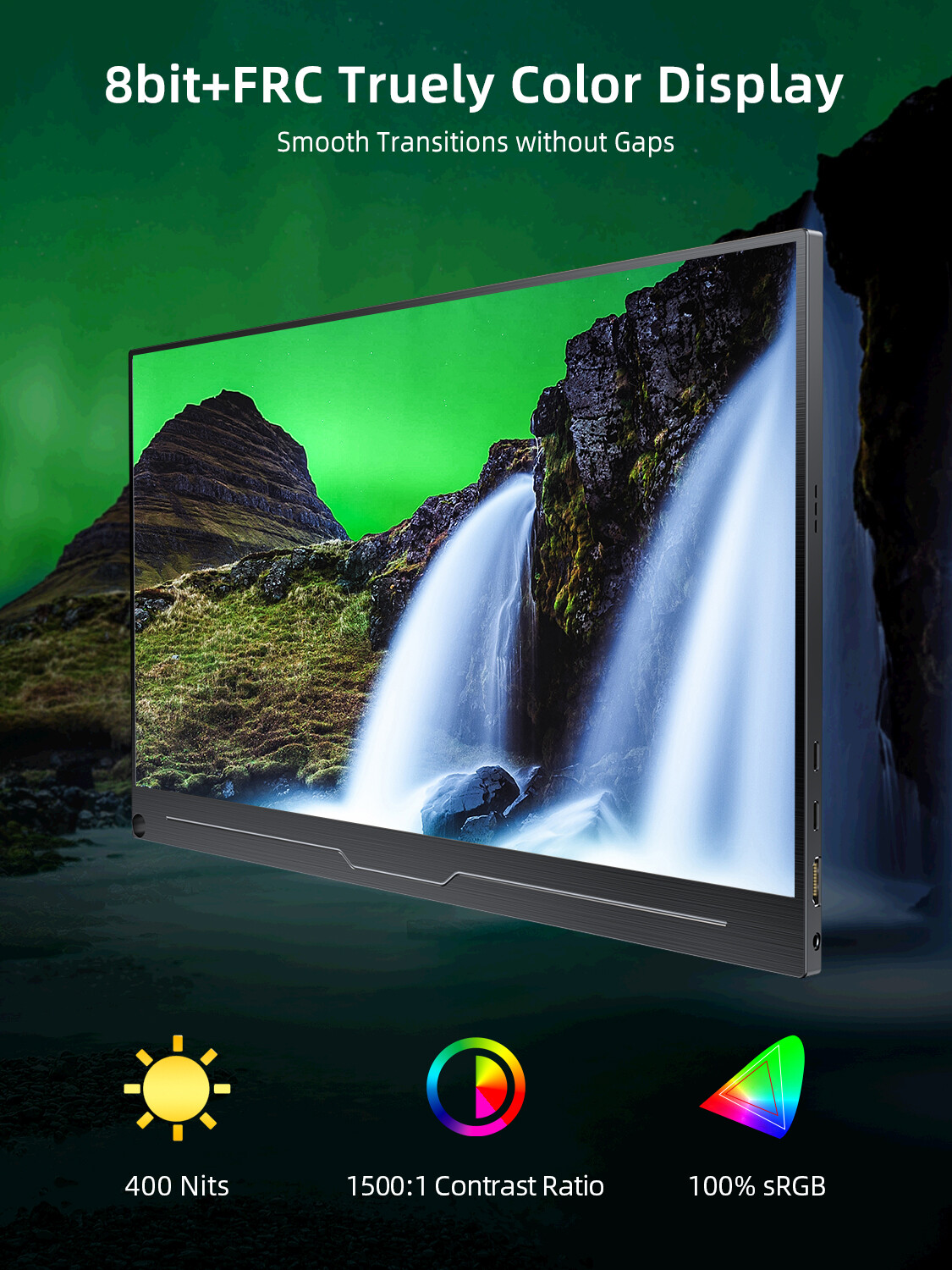 EVICIV 16″ 1500:1 2K QHD Portable Monitor 400cd/m² HDR Screen USB C HDMI Display