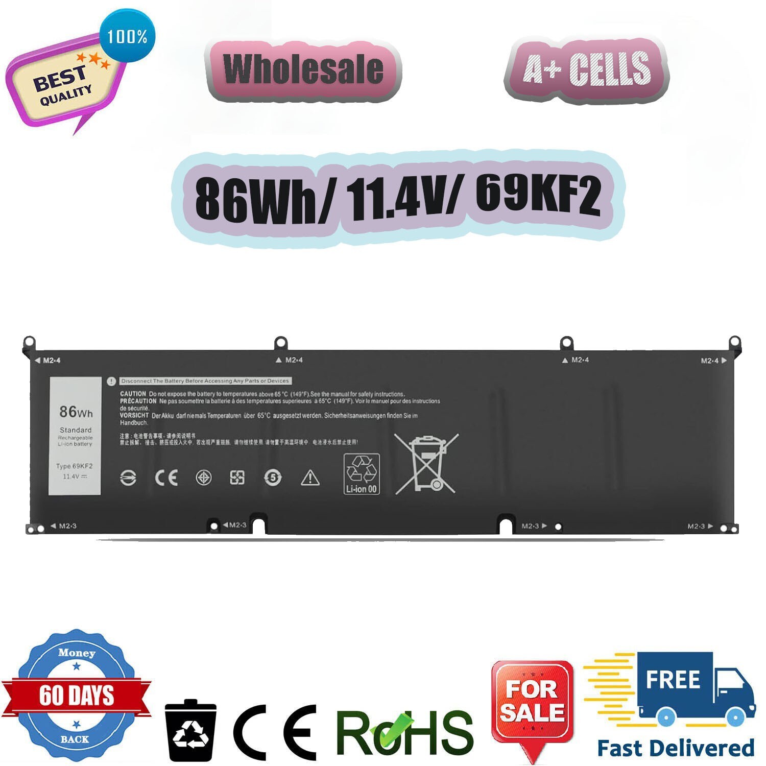 NEW 86Wh 69KF2 Battery For Dell XPS 15 9500 9510 Precision 5550 M59JH M15 M17