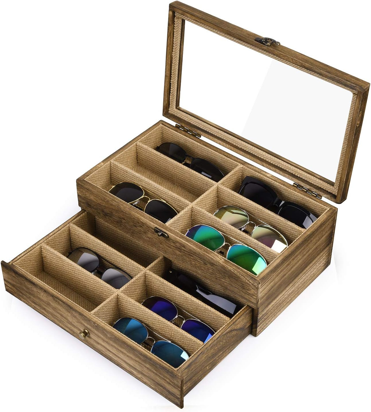 Sunglasses Case Organizer for Women Men, 12 Slot Wood Eyeglass Eyewear Display B