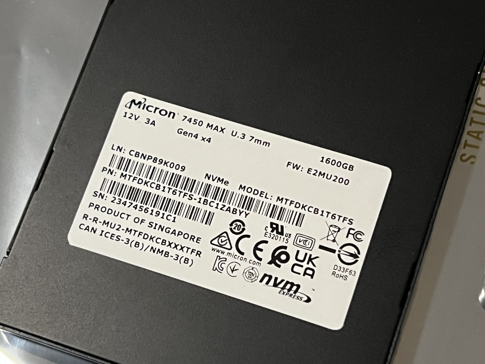 Micron 7450 MAX 3.2TB (2x 1.6TB) NVMe-PCIe Gen4-U.3-7mm 2.5″ SSD MTFDKCB1T6TFS