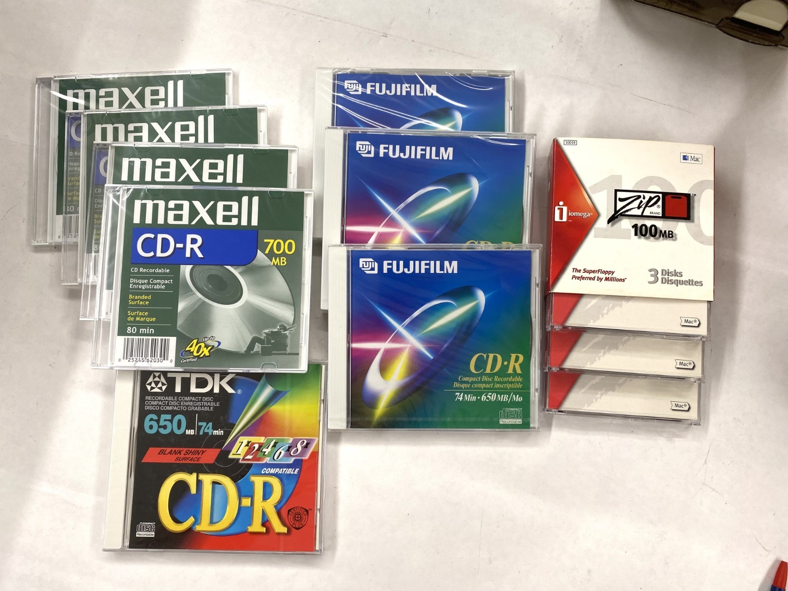 SEALED LOT 8 BLANK NEW CD-R DISC 700MB & 3 PK ZIP DRIVE FOR MAC IOMEGA MAXELL