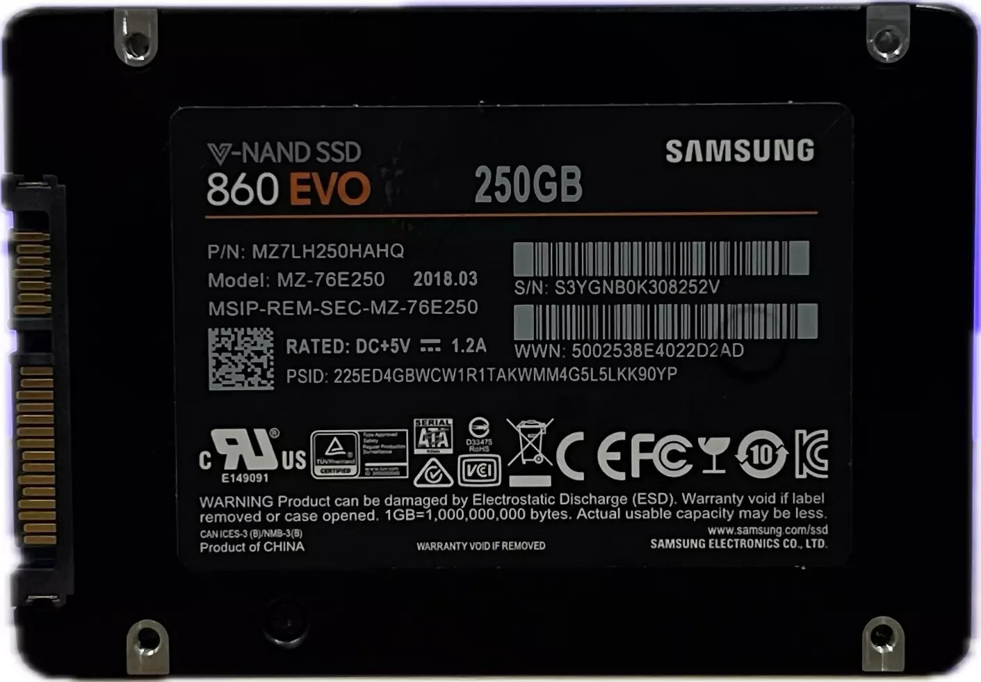 Samsung 860 EVO 250GB SSD MZ-76E250 2.5″ SATA III Solid State Drive –