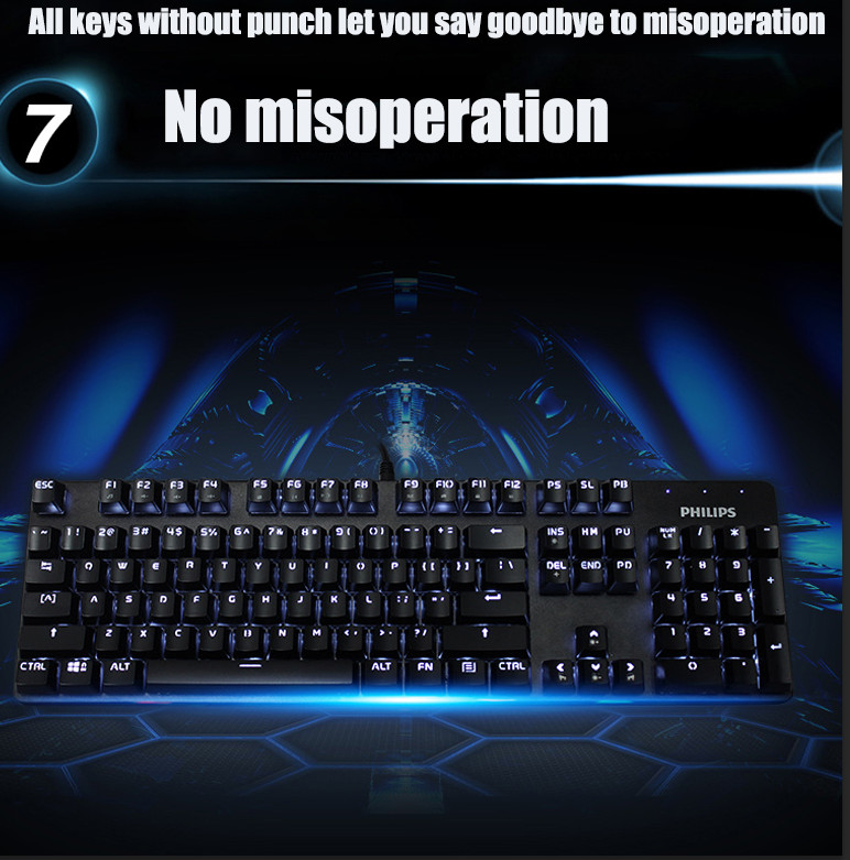 Philips Mechanical Gaming Keyboard 104-Key clear and crisp Backlit Wired Metal