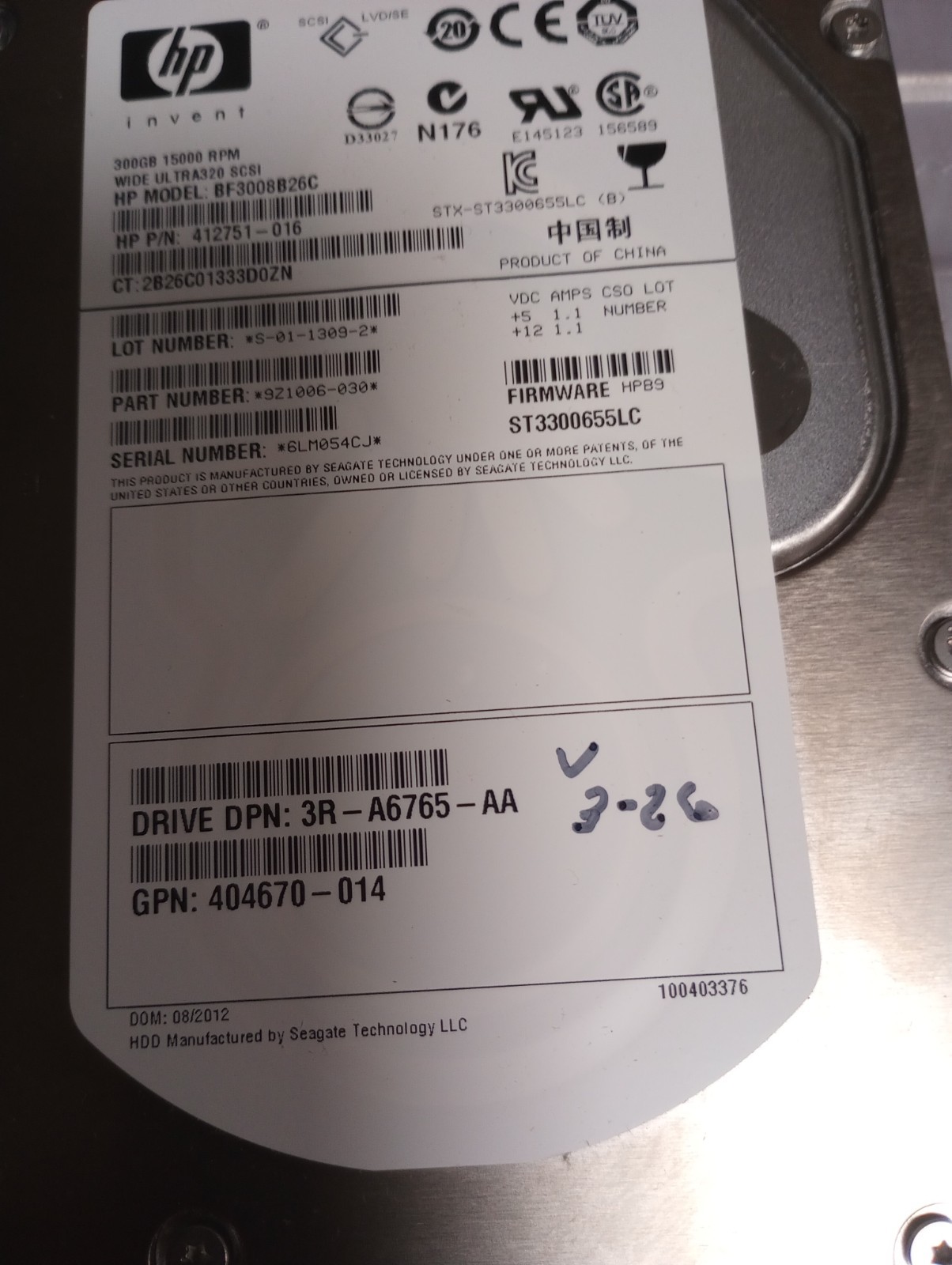 HP SCSI ULTRA320 300Gb SCA 15K RPM BF3008B26C