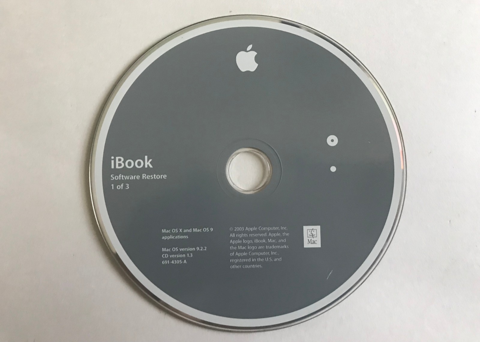 Mac iBook Software Restore For Mac OS X 9 9.2.2 (3 Disc) Ver 1.3 691-4356-A