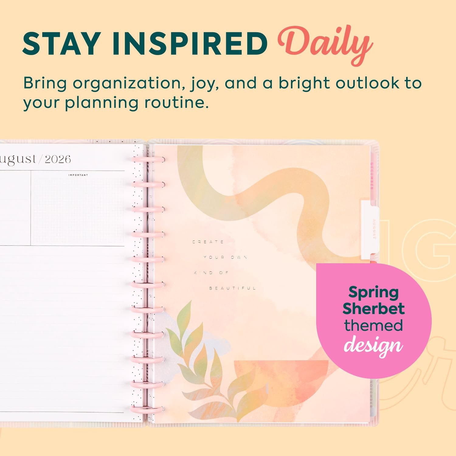 Happy Planner Disc Bound July 2026 June 2027 Big 8.5 x11 Spring Sherbet