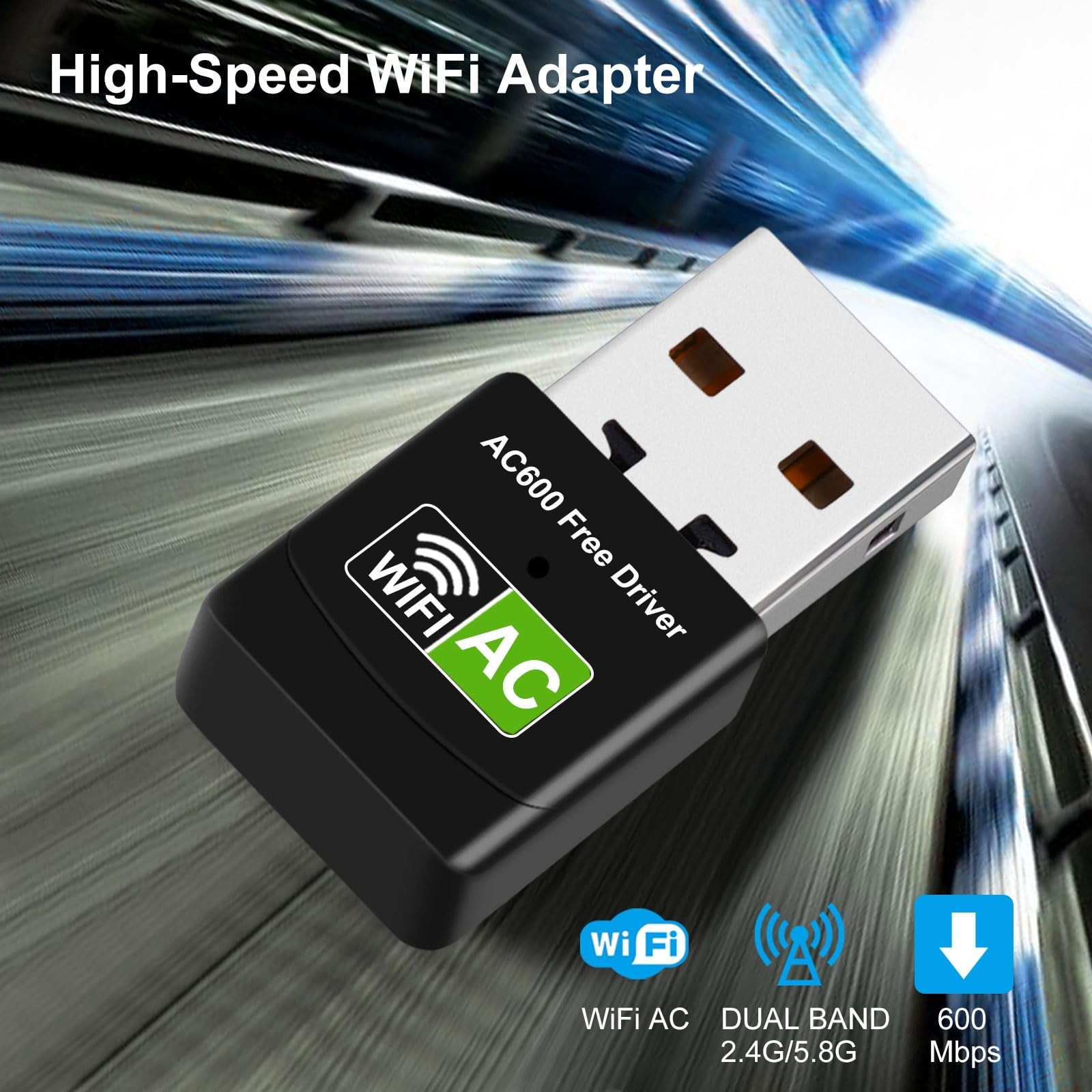 Driver Free USB WiFi Adapter for Desktop PC 600Mbps Dual Band 2.4G 5.8G Wireless
