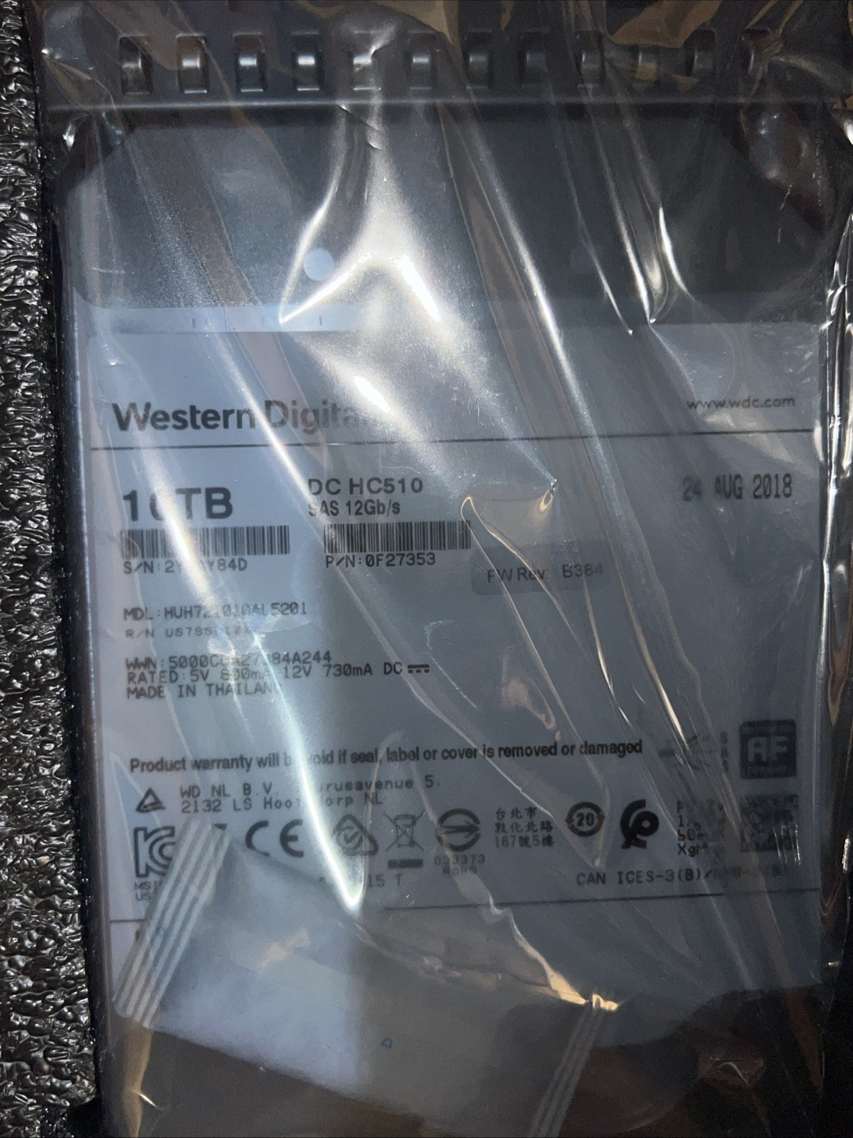Western Digital HUH721010AL5201 10TB 7.2K 12Gbps 3.5″ SAS HDD Hard Drive 0F27353
