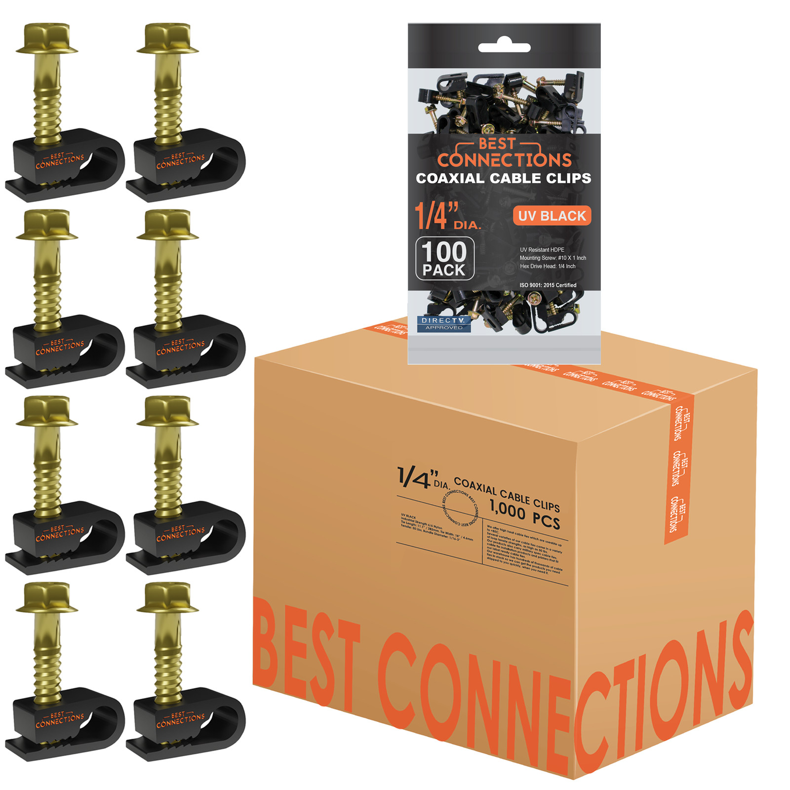 1000 pcs Single Black Mounting Flex Clips w/ Strain Relief Screw RG6 RG59