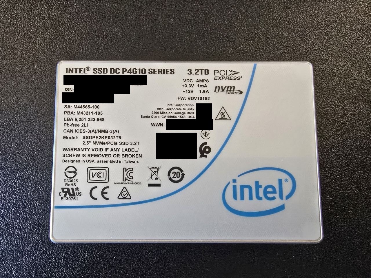 Intel DC P4610 3.2TB U.2 NVMe SSD SSDPE2KE032T8 99%+ Health Tested