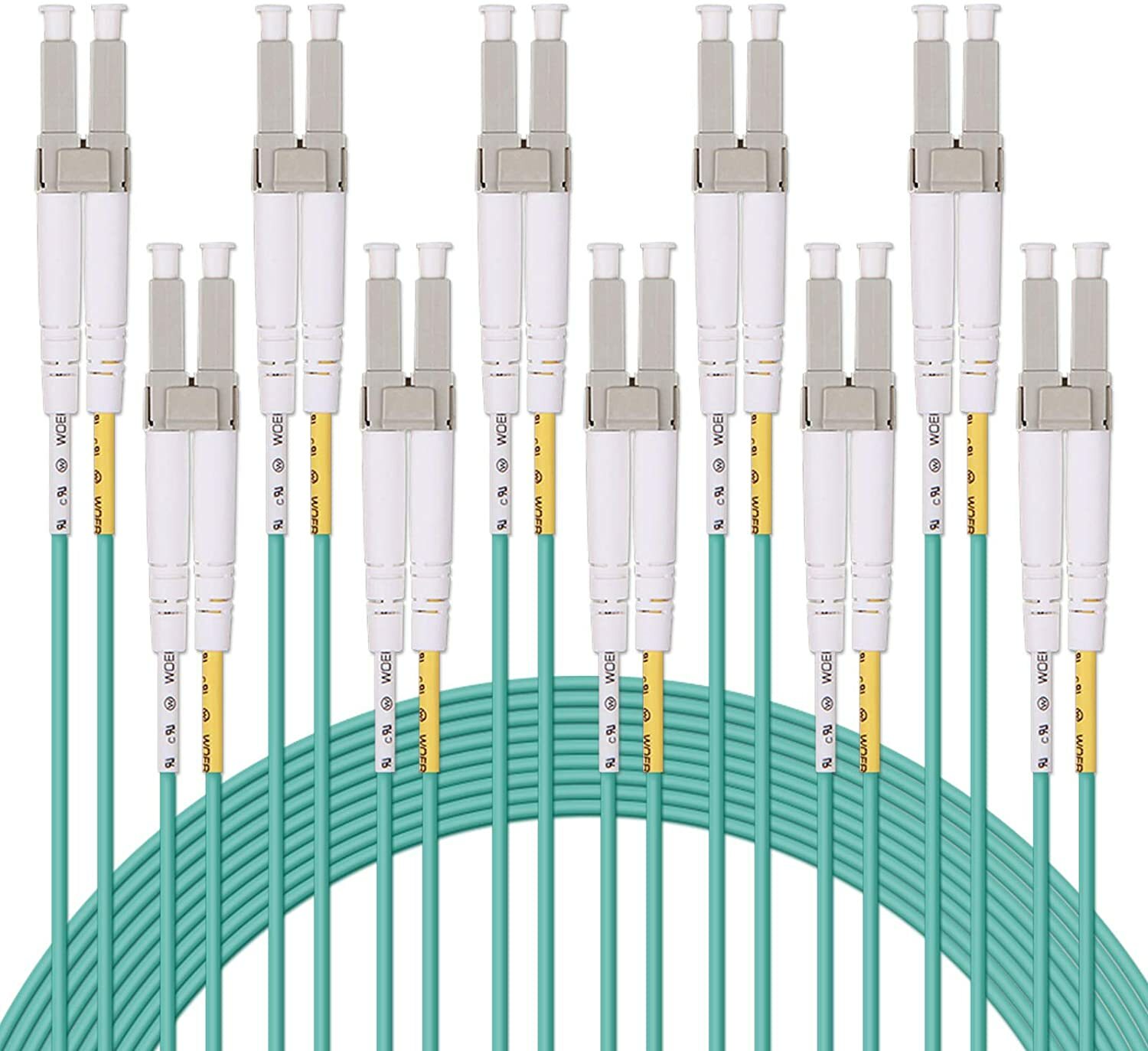 10PCS 10G OM3 LC to LC Fiber Optic Patch Cord Cable Duplex Multimode Fiber 1~10M