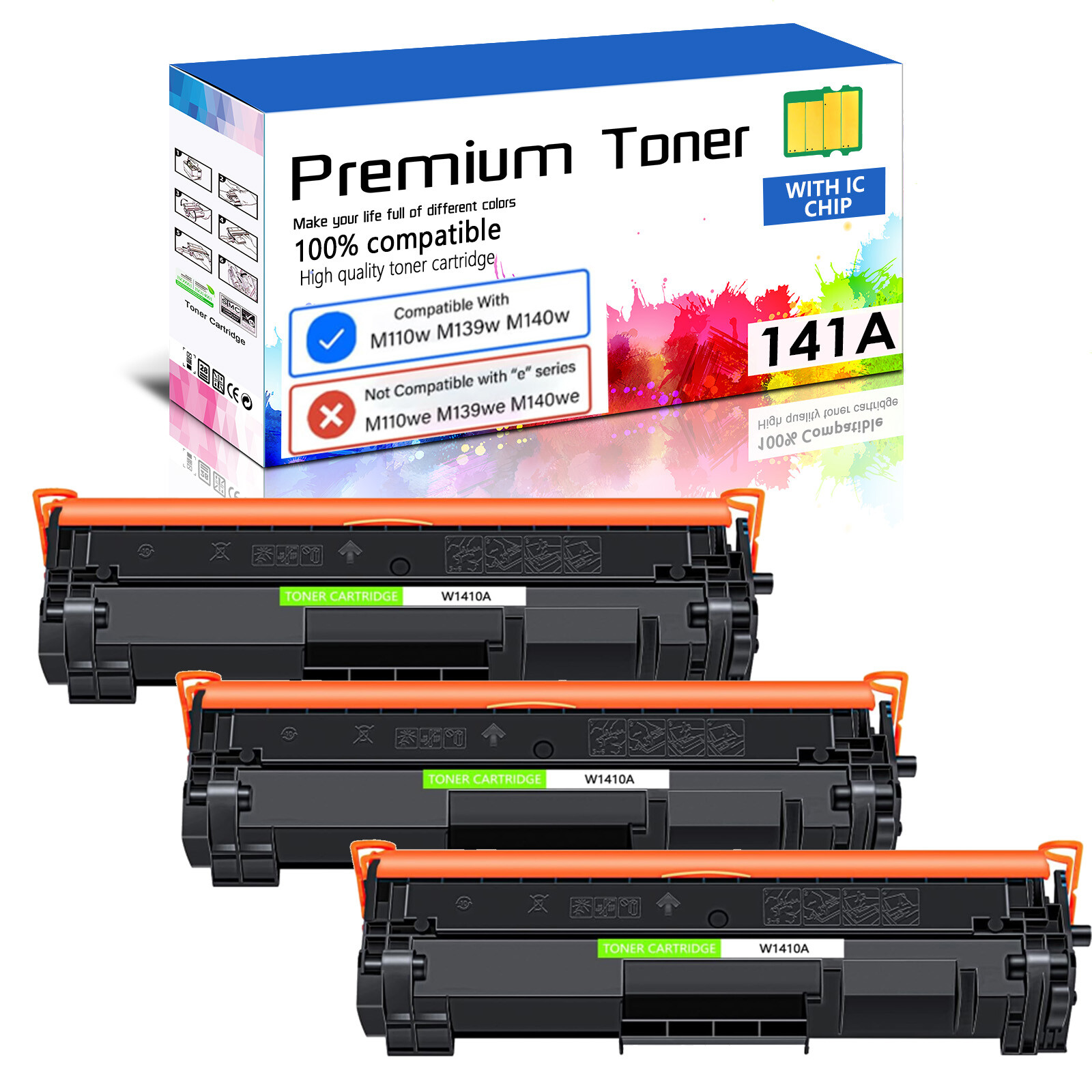 3PK W1410A Toner Cartridges 141A Fit for HP M110w M139w M140w Black , 950Pages