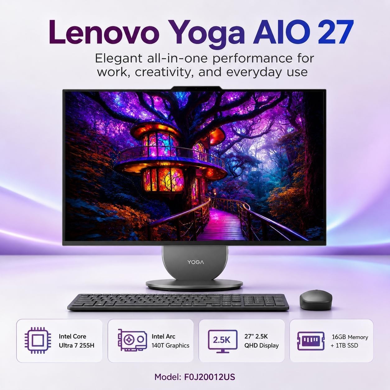 Lenovo Yoga All in one Desktop AI PC,27″ 2K IPS Display, Ultra 7 255H,16GB, 2TB