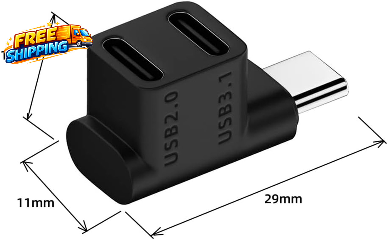 10Gbps USB3.0 Type C Male to Dual Female Power Data Splitter Adapter up Angled