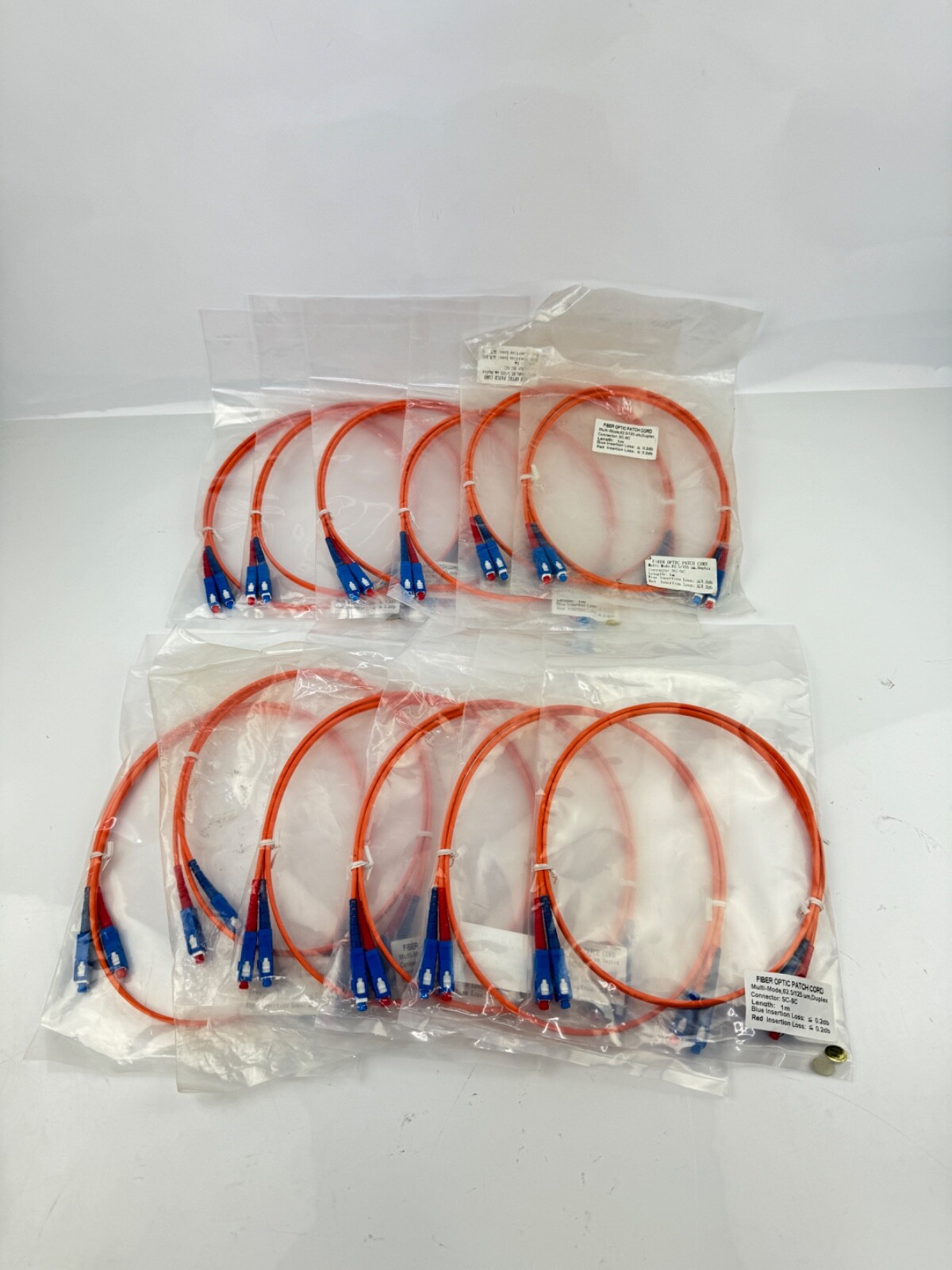 x(12) Fiber Optic Patch Cord Multi-Mode, 62.5/125 um, Duplex Connector SC-SC 1m