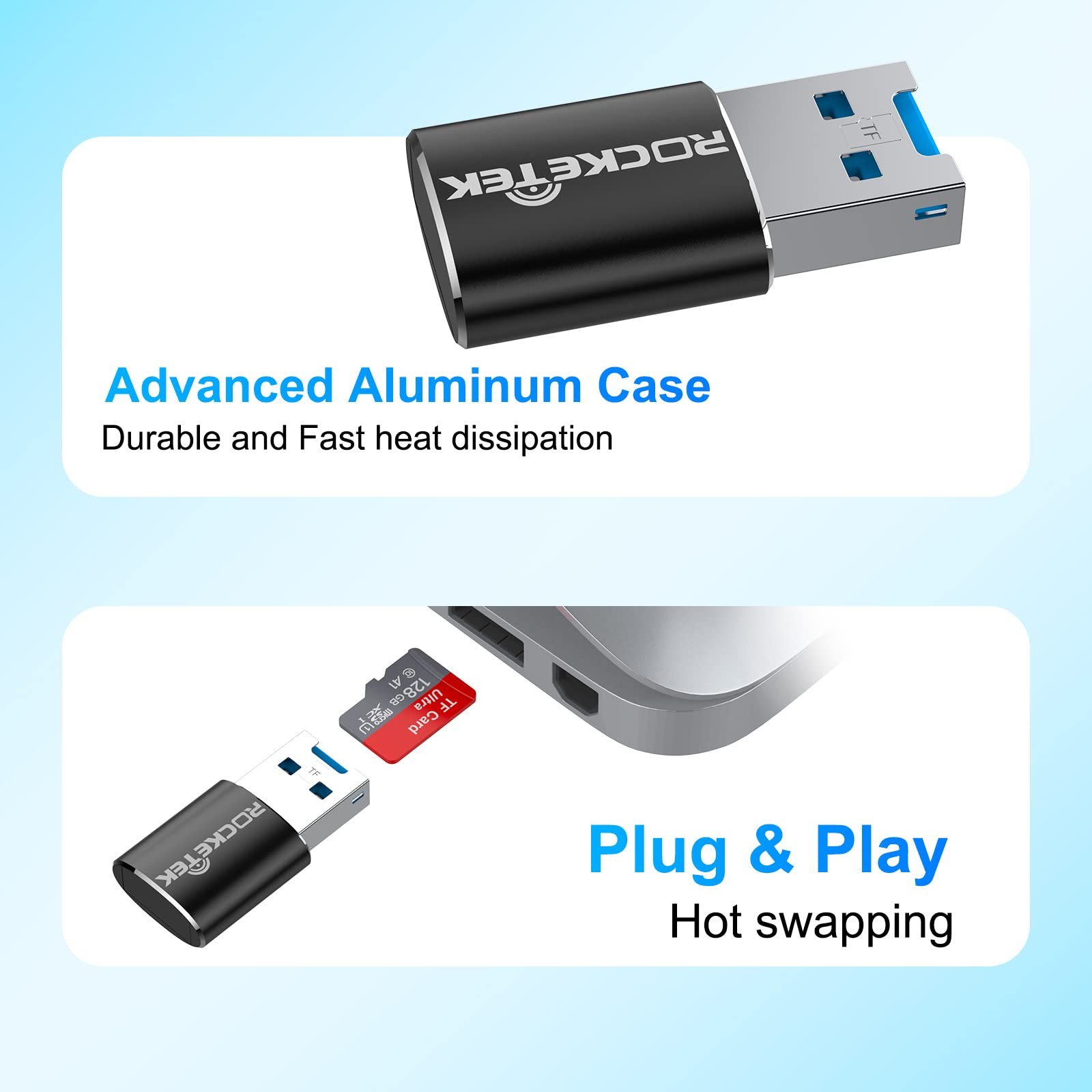 Rocketek Aluminum USB 3.0 Portable Memory Card Reader Adapter for Micro SD Ca…
