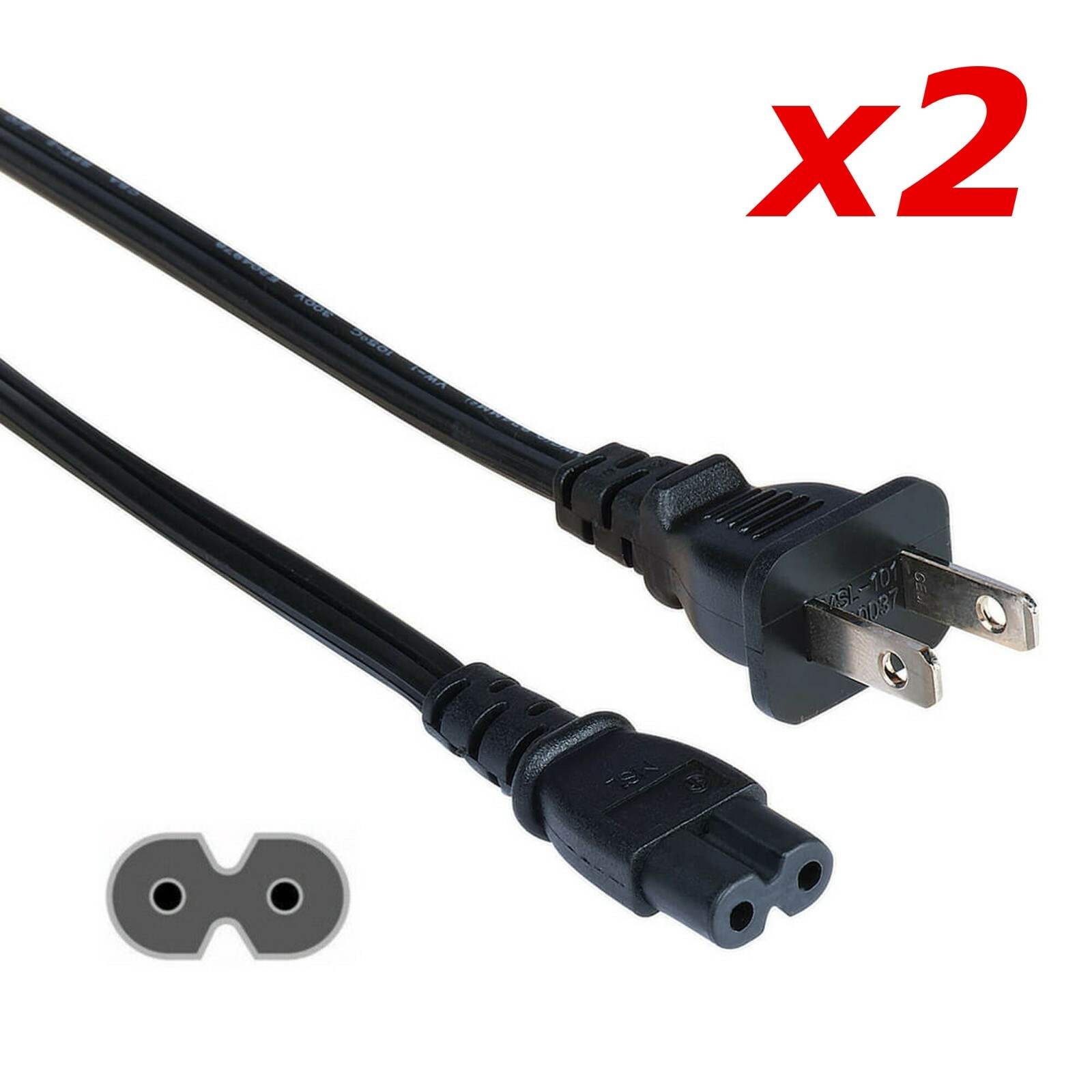 2 Pack – 3ft Two Prong AC Power Cord Cable NEMA 1-15P C7 for Laptop PS3 PS4 DVR