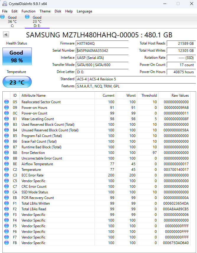 SAMSUNG 480GB Enterprise SSD – PM883 2.5″ SATA 6.0Gbps MZ7LH480HAHQ-00005