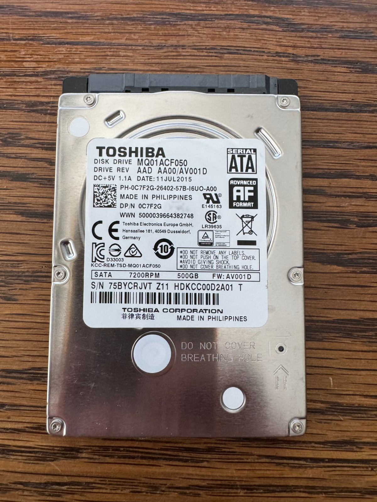 Toshiba MQ01ACF050 500GB 2.5in 7.2K SATA III Laptop Hard Drive – Tested Working