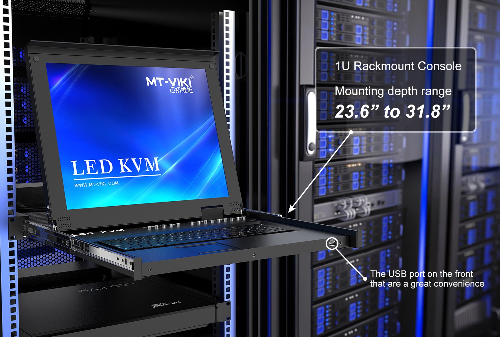 MT-VIKI Rackmount KVM 8 Port VGA Console 17″ LED 8×1 2U for IT Server Management
