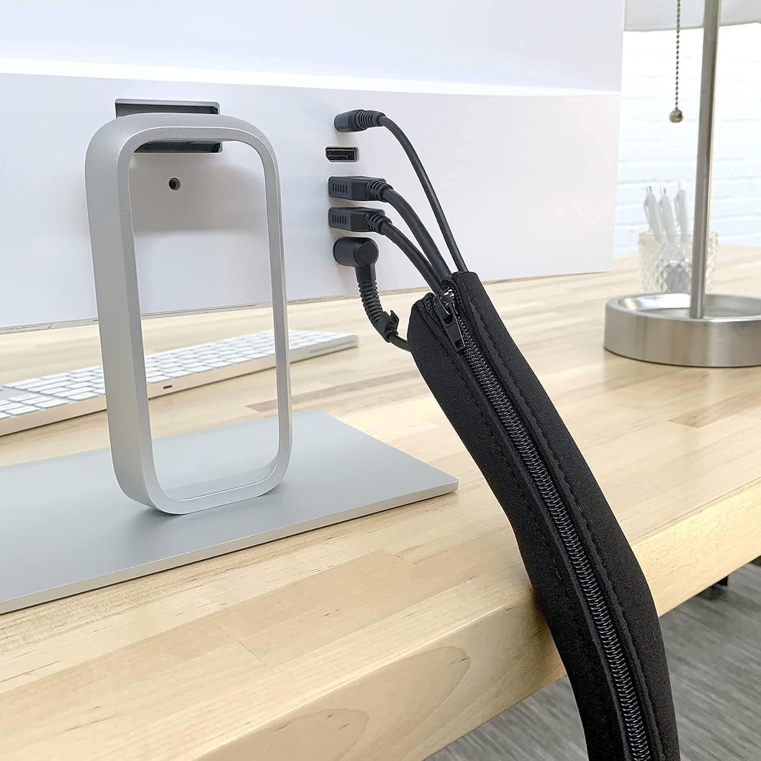 Zipper Cable Sleeve Cord Organizer Wire Cover 24 Inch 4 Pack Black Desk TV Cable