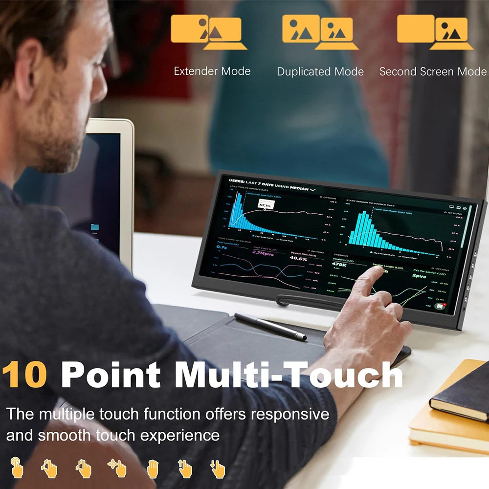 12.3” Portable Touch Display Monitor Laptop Second Screen 60Hz Built-in Speakers