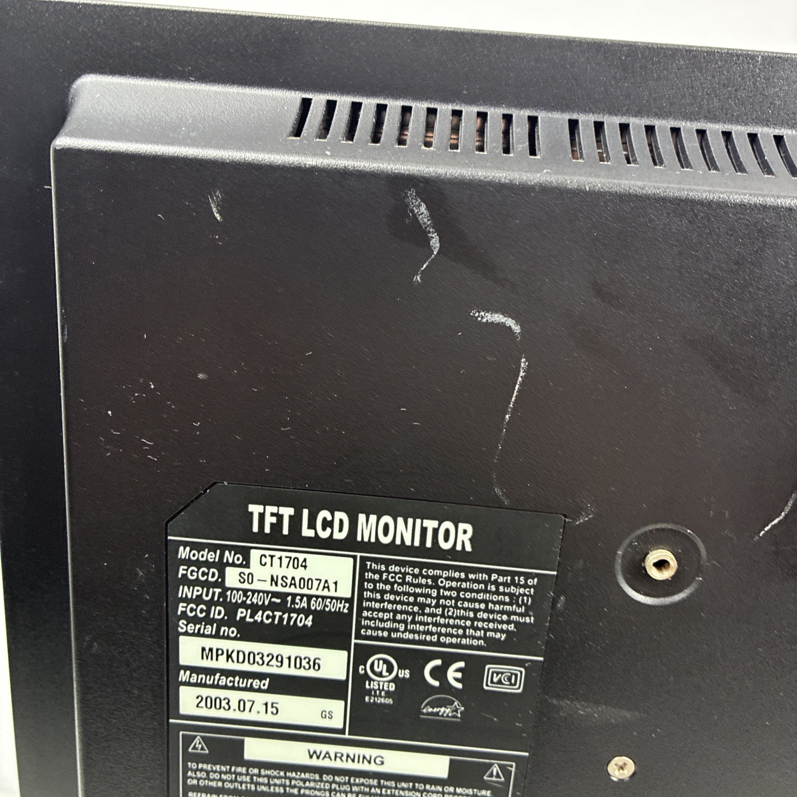 Vintage 2003 CORNEA CT1704 Flat Panel TFT LCD 17″ VGA Monitor + Power & VGA Cord