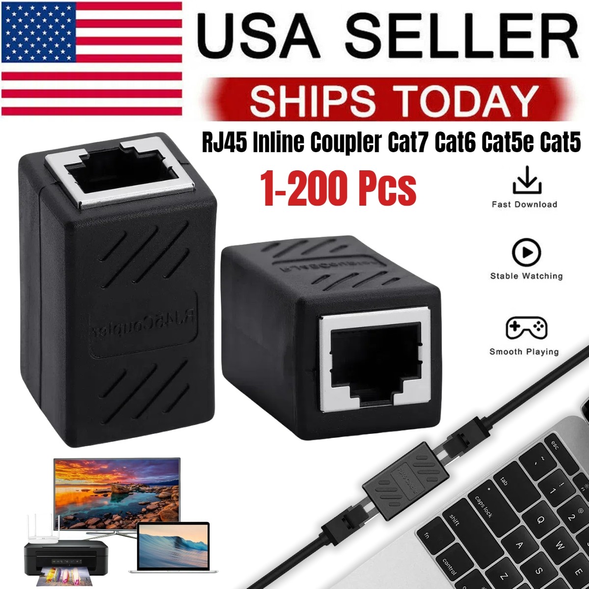 RJ45 Inline Coupler Cat7 Cat6 Cat5e Cat5 Ethernet LAN Network Cable Adapter LOT
